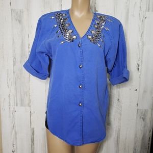 Vintage denim shirt Studded size 8 petite